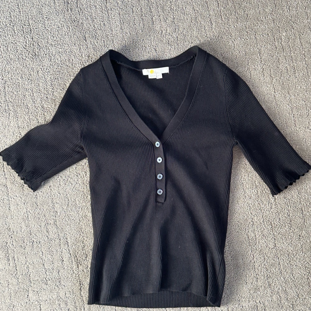 Boden Ribbed Knitted T-shirt, size 6, Black